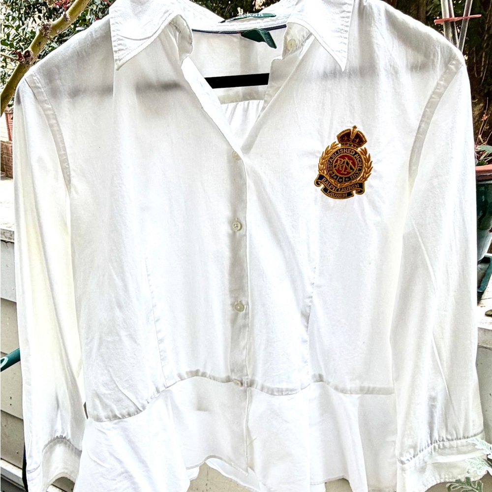 Ralph Lauren Women Classic Élégant White Péplum Shirt